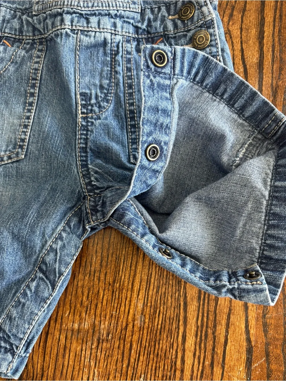 Vintage Genuine Baby From Osh Kosh Bib Overalls Size 6 Months Y2K Denim Snap Leg